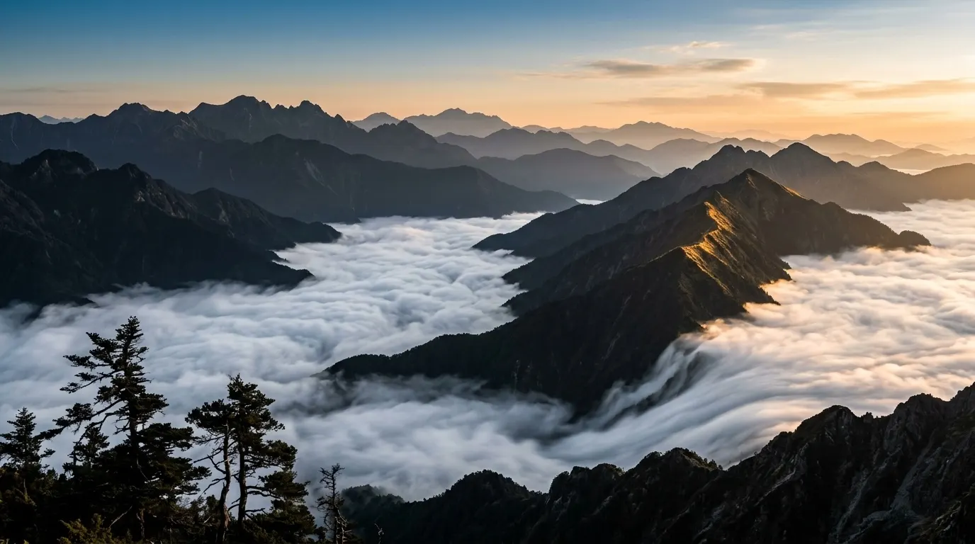 云海把山切成了六层
